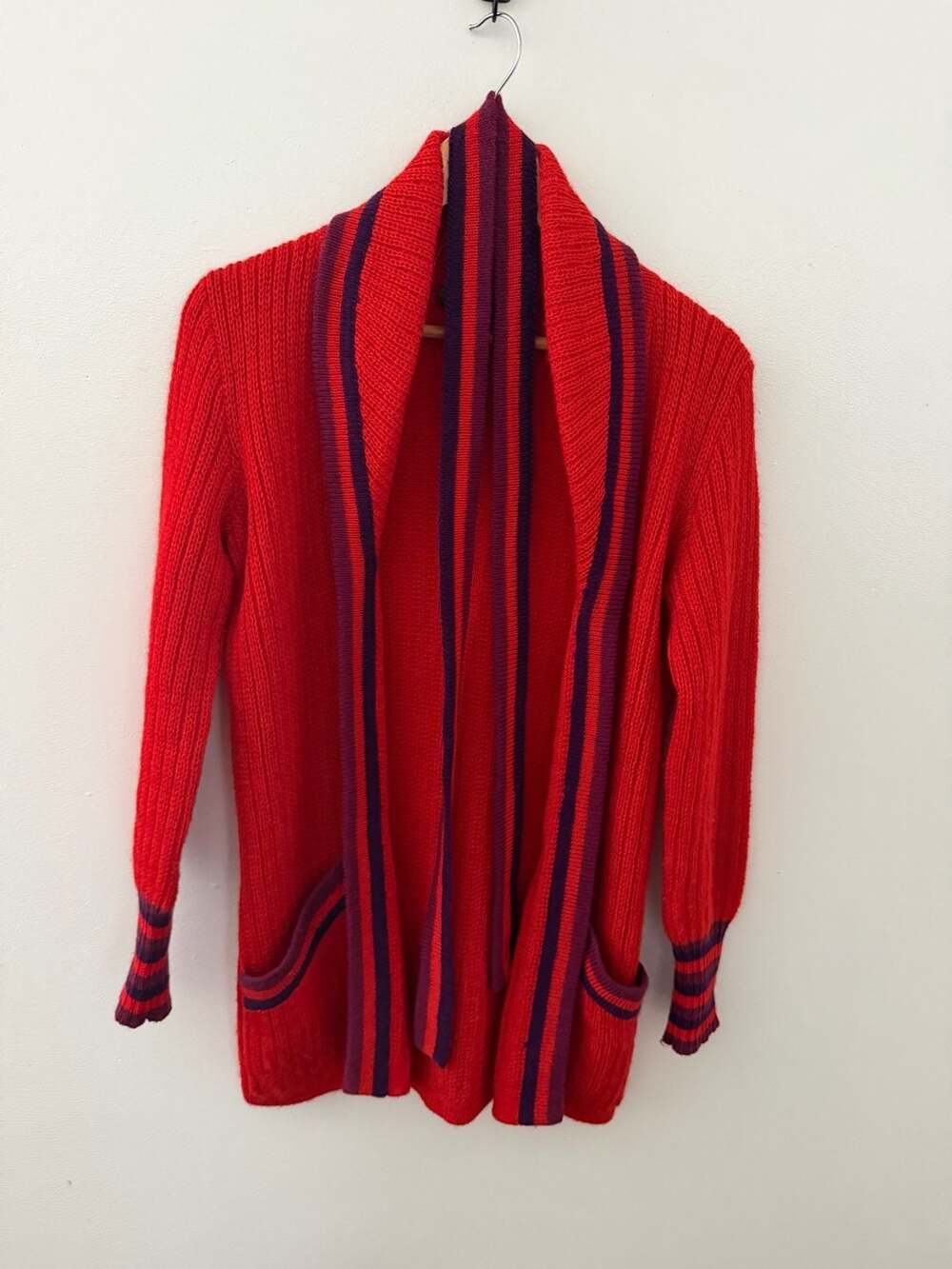 Yves Saint Laurent Tricots Vintage Red and Purple Striped Knit Cardigan sz S